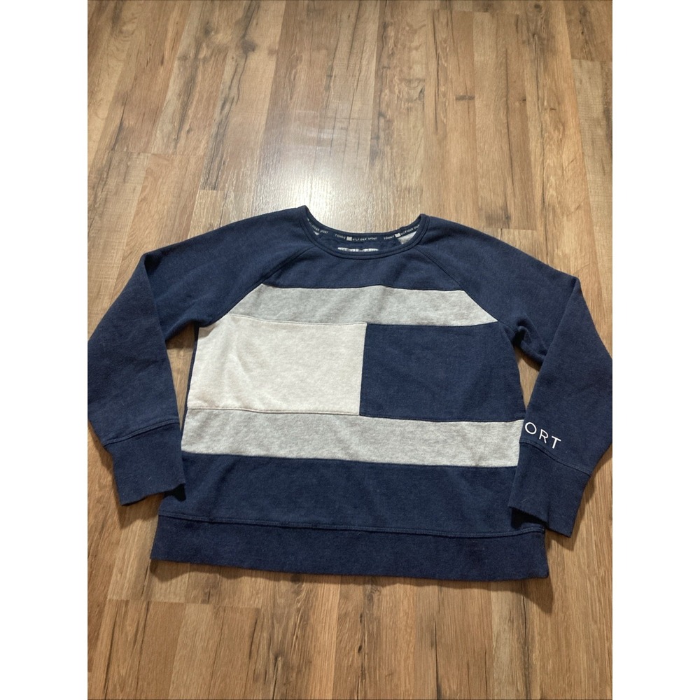 Tommy Hilfiger Sport Womens Sweatshirt Size Medium Blue Gray Crew Neck Pullover